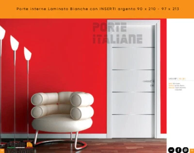 Porte interne Laminato Bianche con INSERTI argento  90 x 210 - 97 x 213  - Immagine 1 di 2