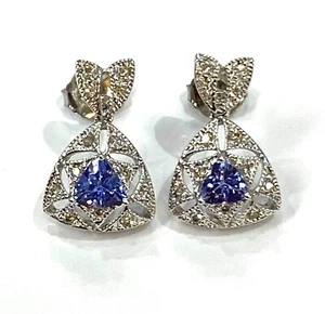 Orecchini a goccia oro bianco tanzanite diamante 14K - Foto 1 di 2