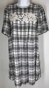 NWT ANN TAYLOR LOFT NEW $89.50 Black White Plaid Lace Accent Dress XS - Picture 1 of 4