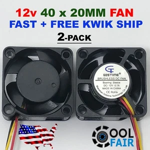 12V 40mm x 20mm DC Cooling Fan 3pin 4020 Computer Case Cooler 9 CFM 2 Pcs - Picture 1 of 5