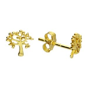Solid Sterling Silver 24k Gold Plated Celtic Tree of Life Stud Earrings - Picture 1 of 2