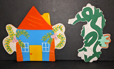 Rare COTON COLORS Happy Everything BEACH HOUSE + SEAHORSE Large Attachment LOT