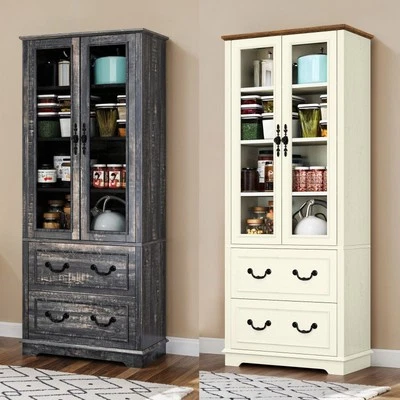 76" Kitchen Pantry Storage Display Cabinets Cupboard with  Adjustable Shelves - Image 1 of 4
