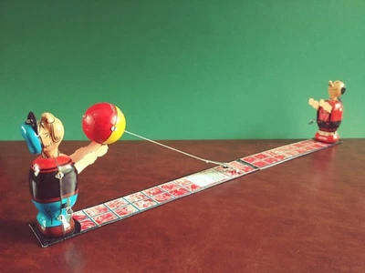 稀缺 Linemar 锡发条大眼和橄榄 Oyl 玩球 锡板 — 第 1/4 张图片