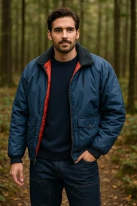 Chaqueta de Vuelo Bombardero Azul Marino De Colección Sears Trabajo Ocio Para Hombres Talla XL Cremallera Rota - Imagen 1 de 13