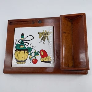 Vtg Wood Cheese Charcuterie Board Cracker Tray Tile painted Chinati Bottle - Picture 1 of 16