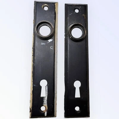 Lot Of 2 Art Deco Painted Door Knob Back Plates W/ Keyhole 5 1/4 X 1 1/8” - Image 1 of 3