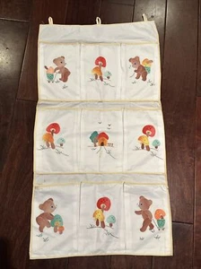 vintage embroidered appliqué bears mushrooms shoe accessory organizer nursery - Picture 1 of 14