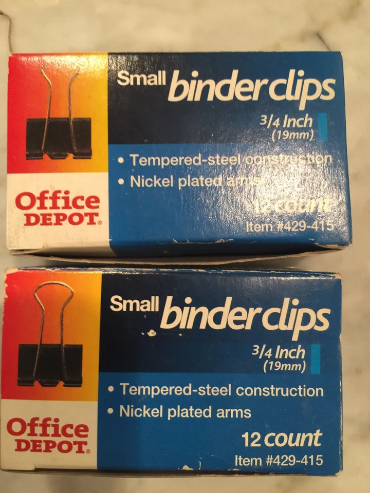 "Clips de carpeta negros Office Depot pequeños de 3/4"" de ancho".  2 cajas 24 clips en total nuevo en caja Foto 1 de 1