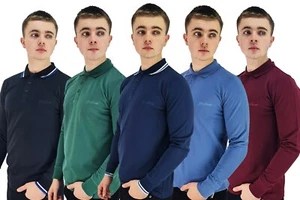 Mens Polo T-Shirt Long Sleeve Premium Cotton Regular Fit  - Picture 1 of 69