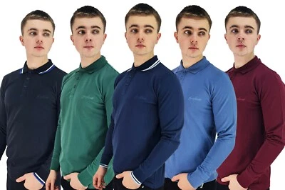 ENZO MORETTI Mens Polo T-Shirt Long Sleeve Premium Cotton Regular Fit