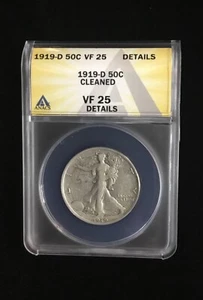 1919-D Walking Liberty 50c Silver Half Dollar ANACS VF25 *Cleaned* *Details* - Picture 1 of 4