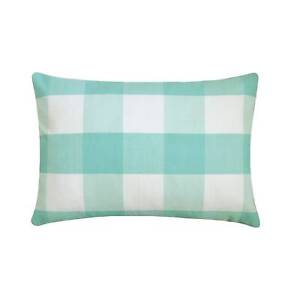 Aqua Blue Cotton Lumbar Pillow Cover Set of 2, Buffalo Checks - Aqua Plaid Play