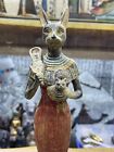 Amazing Bastet Goddess Holding Hathor's Sistrum- Cat Goddess - Made In Egypt