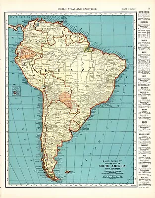 1939 Antique SOUTH AMERICA Map Vintage Map Of South America Continent Map 836 • 21.85$