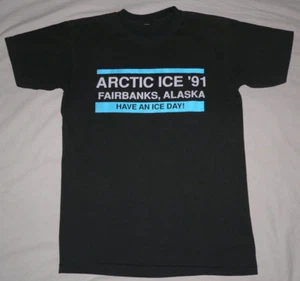Camiseta De Colección Años 90 Talla S/M ARCTIC ICE 1991 FAIRBANKS AK ALASKA NEGRA PUNTADA ÚNICA - Imagen 1 de 5