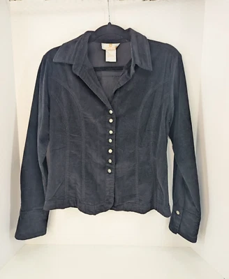 Chaqueta para mujer Metro Wear negra de pana manga larga con botones a presión talla pequeña Foto 1 de 4