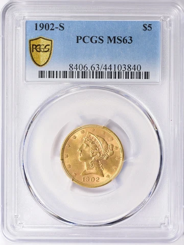 1902-S LIBERTY HEAD HALF EAGLE $5 GOLD PCGS MS63 Cover