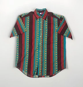 Tommy Hilfiger Vintage 90s Linen Blend Aztec Western Button Down Shirt Mens M - Picture 1 of 9