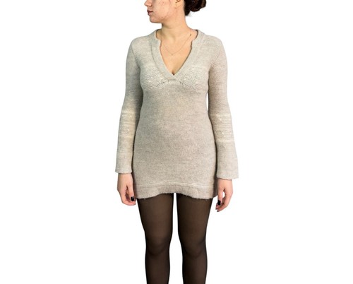 Abito donna Prada manica lunga maglia misto mohair scollo a V tunica beige taglia 42