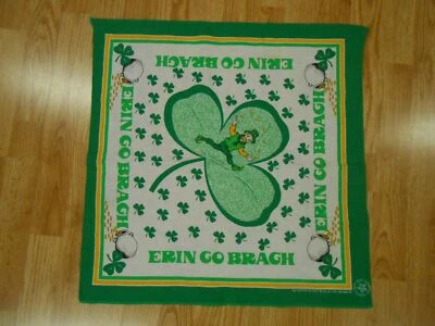 复古古董美国幸运 CLOVER 爱尔兰 ERIN GO Bragh 棉骑手 BANDANA Hanky 20 — 第 1/2 张图片