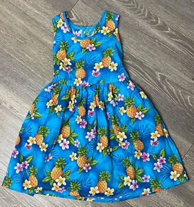 Hilo Hattie Girls Cotton Hawaiian Midi Dress Tie Back Blue Floral Size Small - Picture 1 of 6