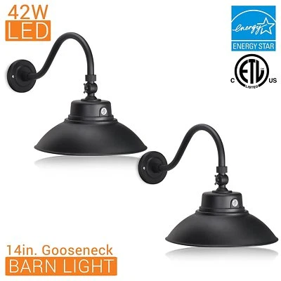 HTM LIGHTING SOLUTIONS 2 PACK - LED Gooseneck Barn Light Fixtures with 15'' Gooseneck Arm & Photocell