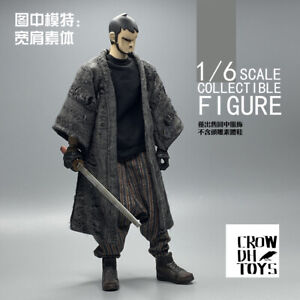 CROW DH TOYS 1/6 Scale Trendy Long Gray Flax Coat Fit 12'' Male Figure Body Toys