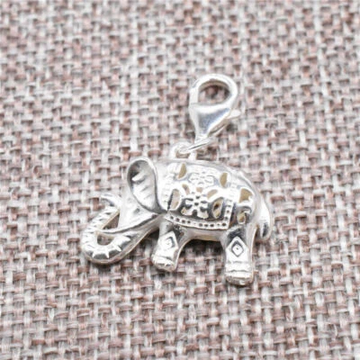 925 Sterling Silber Elefant Clip-on Charm Karabinerverschluss für Armband - Bild 1 von 4