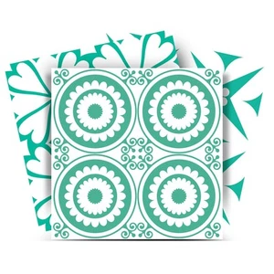 5" x 5" Light Green And White Geo Peel and Stick Removable Tiles - Picture 1 of 9