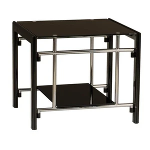 Linon Home Decor Henny 24 in. Black and Silver Rectangle Glass End Table with of - Picture 1 of 10