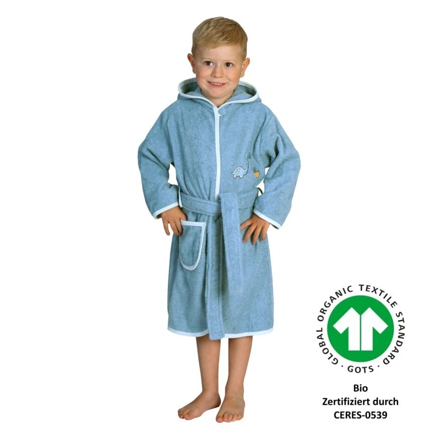 Accappatoio Wörner spugna sud famiglia dinosauro blu bambini con cappuccio biologico taglia 74-116 - Immagine 1 di 1