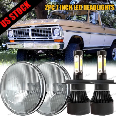 Пара круглых светодиодных фар дальнего/ближнего света 7 дюймов хромированные для Ford F100 1961-1979 годов выпуска - Изображение 1 из 4