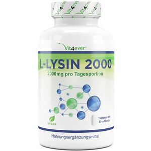 L-LYSIN 2000 - 365 Tabletten hochdosiert - Vegan + Laborgeprüft! Aminosäuren 