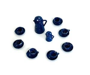 Dollhouse Miniature Blue White Speckled Enamelware Small (18Pc. ) Drink Ware Set - Picture 1 of 5