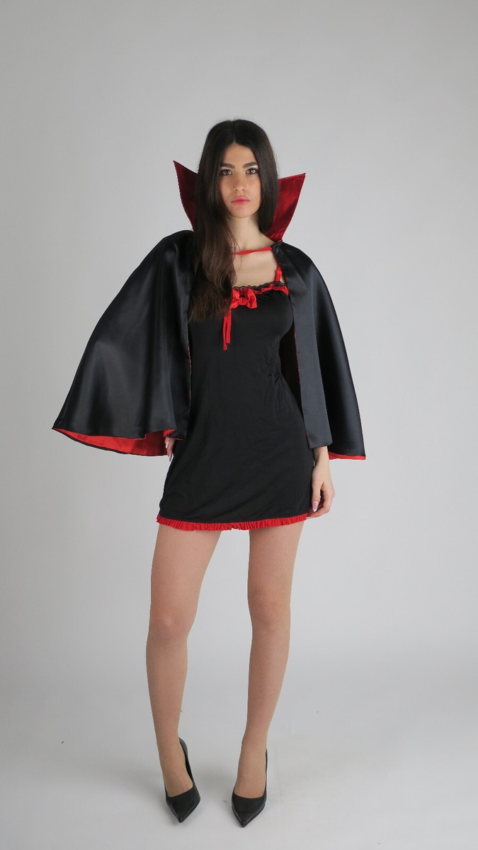 Costume Vampiro Halloween - Mantello Con Cappuccio Nero - Taglia Unica Per Adulti E Bambini
