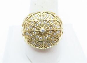 14k Yellow Gold Cubic Zirconia Round Cluster Star Scrolled Gents Ring Size 11