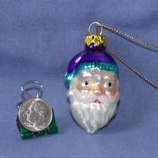Miniature Christmas Tree Ornament Blown Glass Santa Claus Head Rainbow Glitter