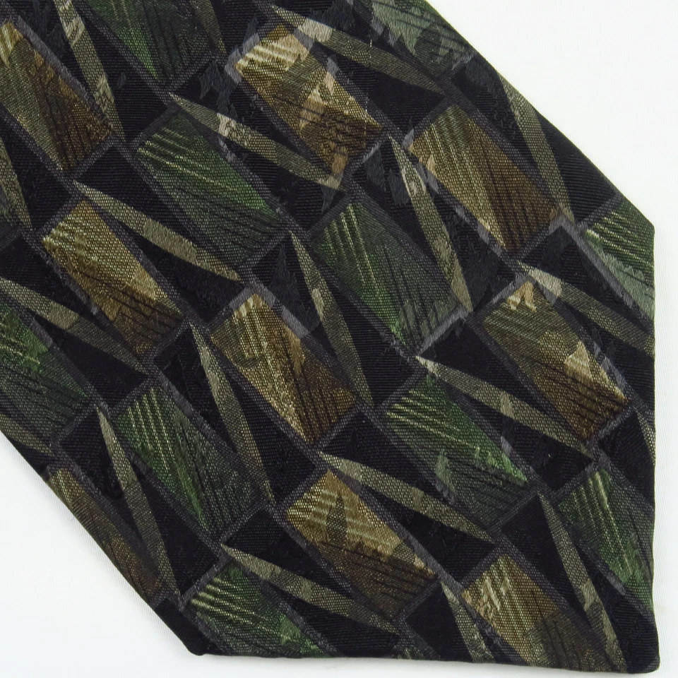 Corbata Haggar Verde Negra Abstracta Geométrica Zig Zag Cuadros 57x3.4 Colores Otoño Foto 1 de 4