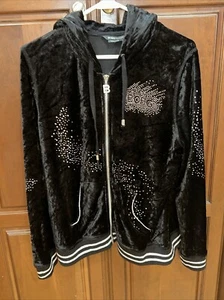 BCBG Maxazria Black velvet rhinestones tracksuit Hoodie Size X- Large - Picture 1 of 14
