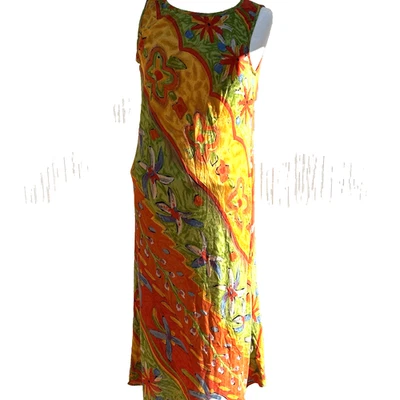 Vestido Carole Vintage Años 90 Talla 10 Playa Boho Abstracto Colorido Tropical Gauzy Foto 1 de 4