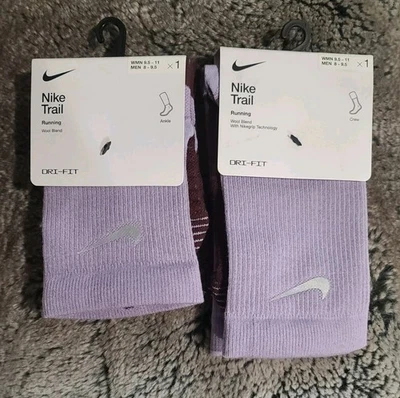 Talla 8-9.5 Nike Trail-Running Tobillo/Crew Calcetines Lote de 2 Púrpura HF7155 HF0854-500 Foto 1 de 4