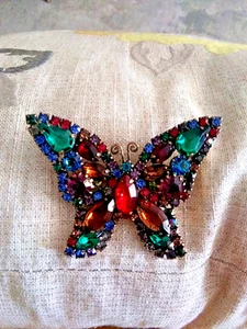 RARE! Vintage Butterfly Brooch Multi-Color Rhinestones,2 1/2"w X 1 3/4"l - Picture 1 of 10