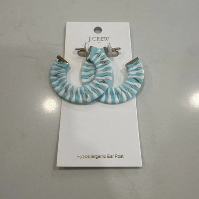 Pendientes de aro J.Crew azul blanco envueltos en rafia nuevos con etiquetas nuevos Foto 1 de 3