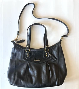 Coach F20104 Black Leather Python Trim Ashley Satchel Tote Shoulder Bag Purse - Picture 1 of 13