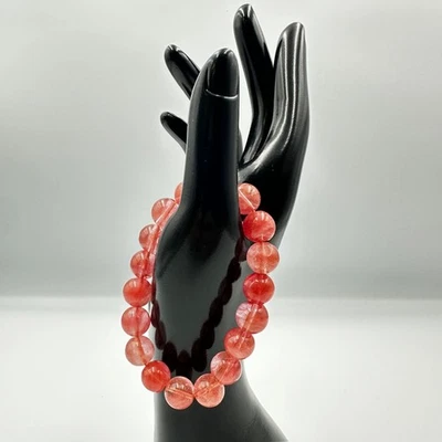 Pulsera elástica con cuentas de vidrio rosa craquelado brillante boho chic Foto 1 de 4