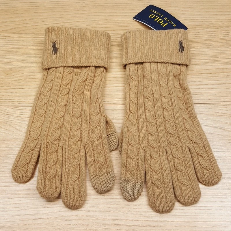 Guantes POLO RALPH LAUREN para Hombres Medio Bronceado Tejido por Cable Mezcla de Lana Puntas Tecnológicas Logo Foto 1 de 4