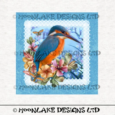 MOONLAKE DESIGNS Vogel - Eisvogel quadratischer Rahmen Stoff Basteln Paneele in 100% Baumwolle oder Polyester