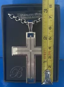 cross ecklace stainless steel With Diamond / Chain 23 In L/ Cross 2.5 X1.5i n - Picture 1 of 10