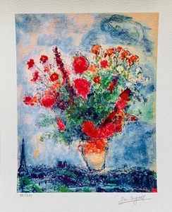 Marc Chagall BOUQUET OVER PARIS Limited Edition Facsimile Signed Giclee 12"x10" - Picture 1 of 7